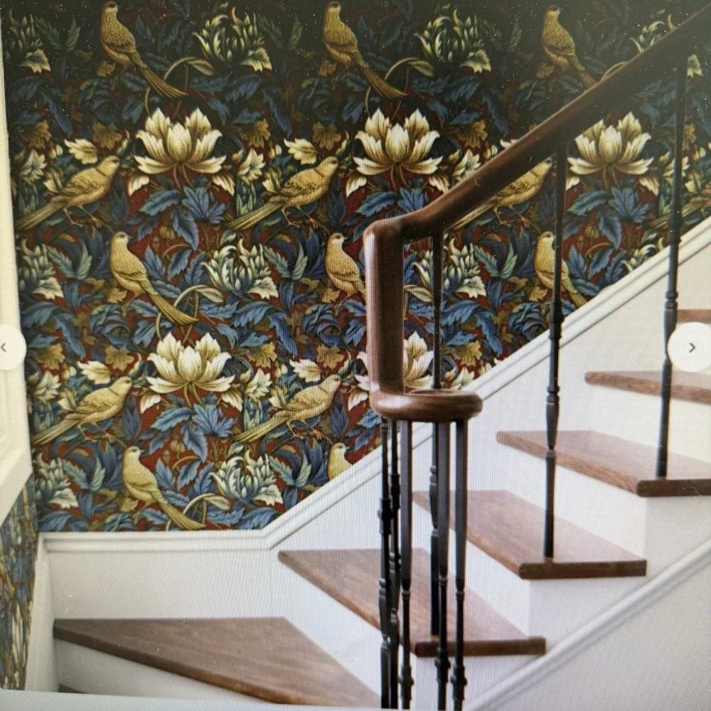 Spoonflower Wallpaper Prepasted 11 Rolls 2' X 9'‎ William Morris Bird Red Blue